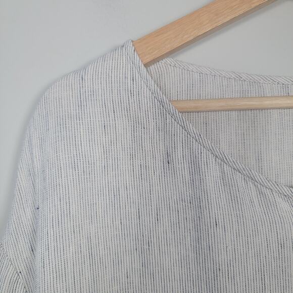 Eileen Fisher M Linen Striped Zip Top Roll Tab Sleeve Blouse - Picture 5 of 11